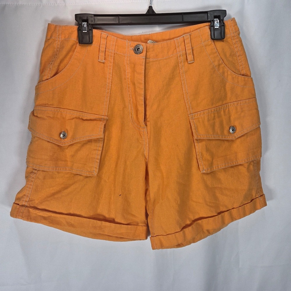 Sherry Taylor Shorts Womens Medium Bermuda Orange Retro Linen Festival Beach
